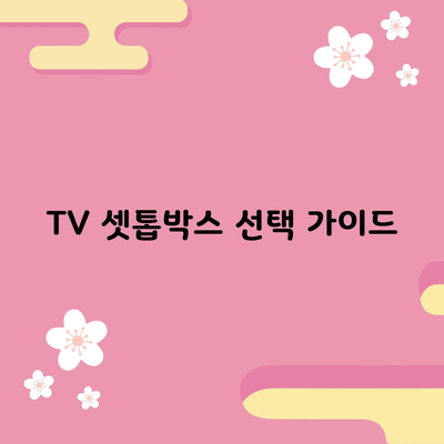 TV 셋톱박스 선택 가이드