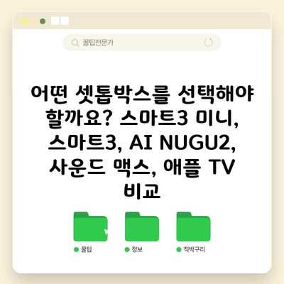 어떤 셋톱박스를 선택해야 할까요? 스마트3 미니, 스마트3, AI NUGU2, 사운드 맥스, 애플 TV 비교