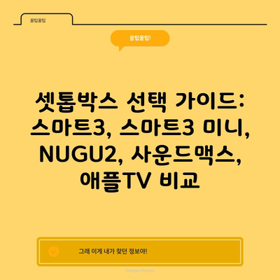 셋톱박스 선택 가이드: 스마트3, 스마트3 미니, NUGU2, 사운드맥스, 애플TV 비교