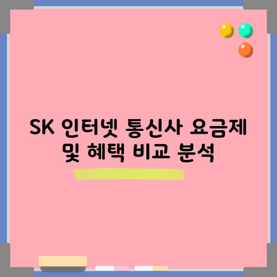 SK 인터넷 통신사 요금제 및 혜택 비교 분석