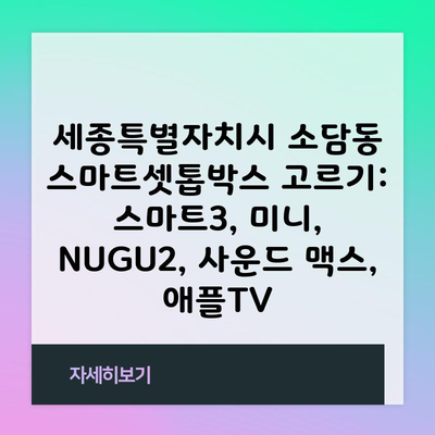 세종특별자치시 소담동 스마트셋톱박스 고르기: 스마트3, 미니, NUGU2, 사운드 맥스, 애플TV