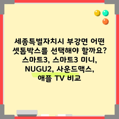 세종특별자치시 부강면 어떤 셋톱박스를 선택해야 할까요? 스마트3, 스마트3 미니, NUGU2, 사운드맥스, 애플 TV 비교