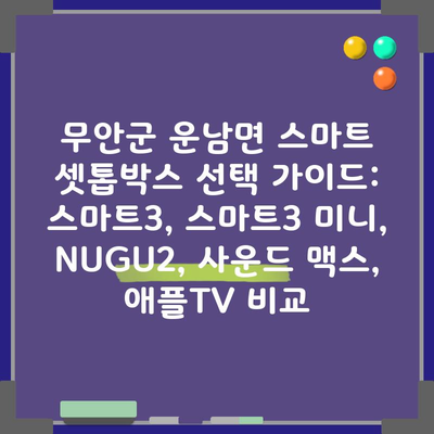 무안군 운남면 스마트 셋톱박스 선택 가이드: 스마트3, 스마트3 미니, NUGU2, 사운드 맥스, 애플TV 비교