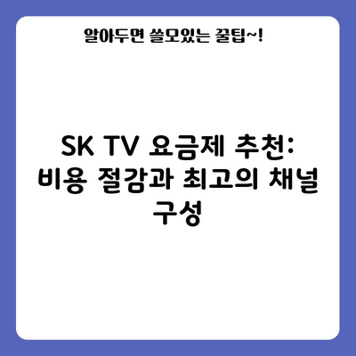 SK TV 요금제 추천: 비용 절감과 최고의 채널 구성