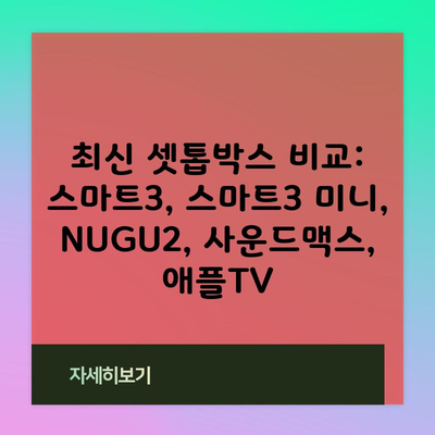 최신 셋톱박스 비교: 스마트3, 스마트3 미니, NUGU2, 사운드맥스, 애플TV