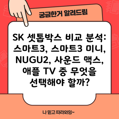 SK 셋톱박스 비교 분석: 스마트3, 스마트3 미니, NUGU2, 사운드 맥스, 애플 TV 중 무엇을 선택해야 할까?