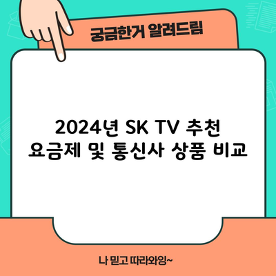 2024년 SK TV 추천 요금제 및 통신사 상품 비교