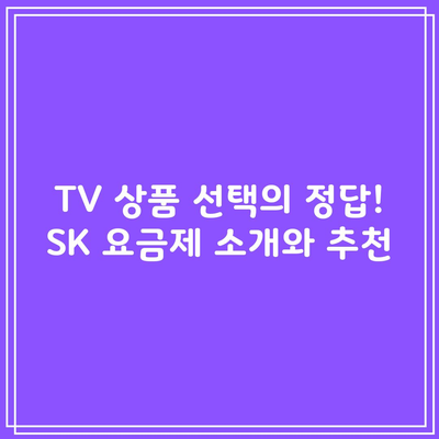 TV 상품 선택의 정답! SK 요금제 소개와 추천