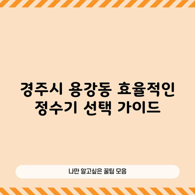 경주시 용강동 효율적인 정수기 선택 가이드