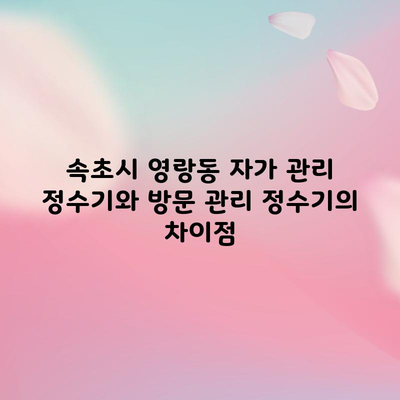 강원도 속초시 영랑동 자가 관리 정수기, 방문 관리 정수기의 차이점 비교 및 주의사항 안내