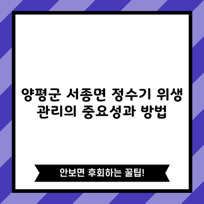 경기도 양평군 서종면 정수기 렌탈 vs 구매, 위생 관리 방법 및 주의사항 안내