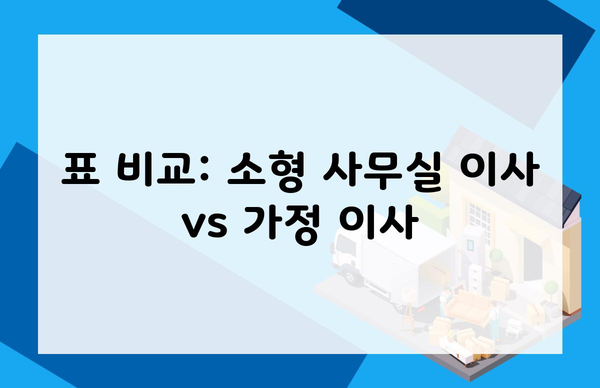 표 비교: 소형 사무실 이사 vs 가정 이사